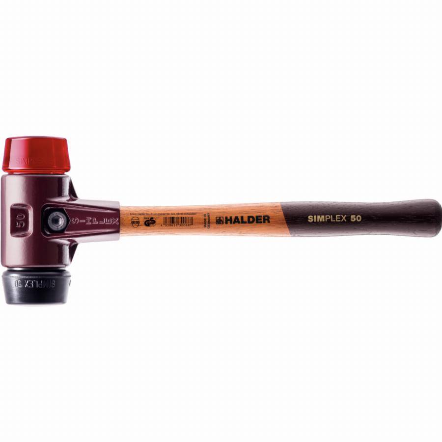 Maillet HALDER SIMPLEX Caoutchouc chargé / plastique avec boîtier en fonte malléable et manche en bois - D=50 mm - 3026.050