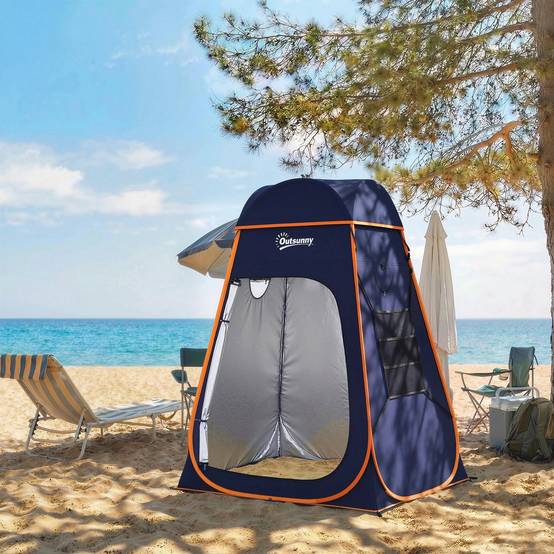 Tente de douche portable à déploiement instantané pour le camping, avec sac de transport étanche, bleu foncé - Image 3