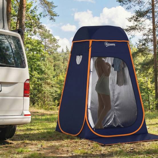Tente de douche portable à déploiement instantané pour le camping, avec sac de transport étanche, bleu foncé - Image 4