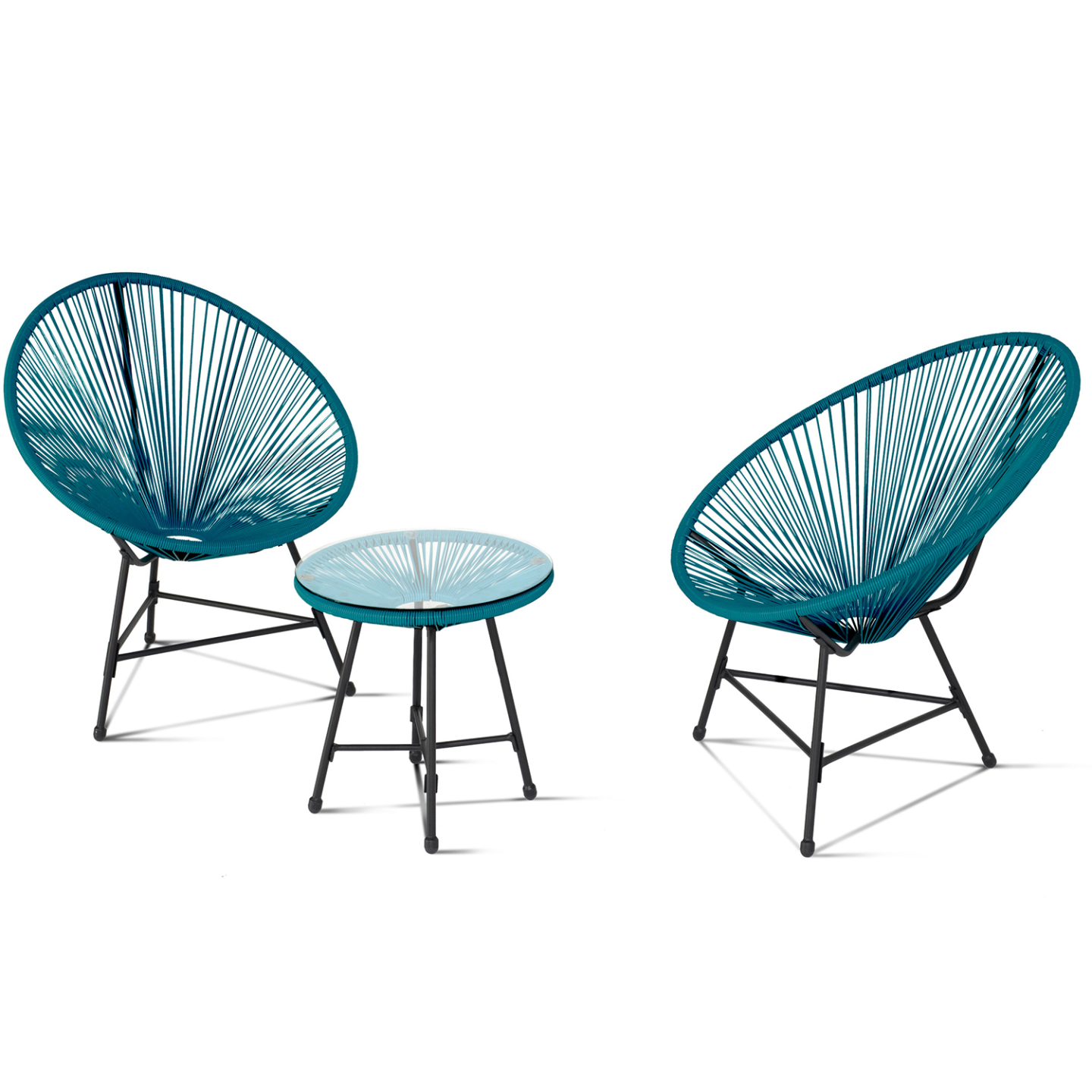 IDMARKET - Salon de jardin IZMIR table et 2 fauteuils oeuf cordage bleu canard - Image 2