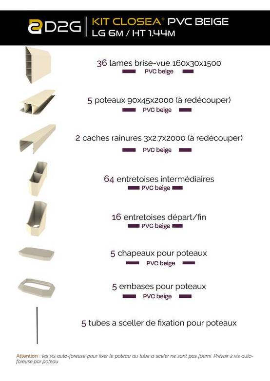 Closea - Kit cloture - Lame 16cm - PVC Beige - LG: 6m x H: 1m44 Closea - Imagen 4
