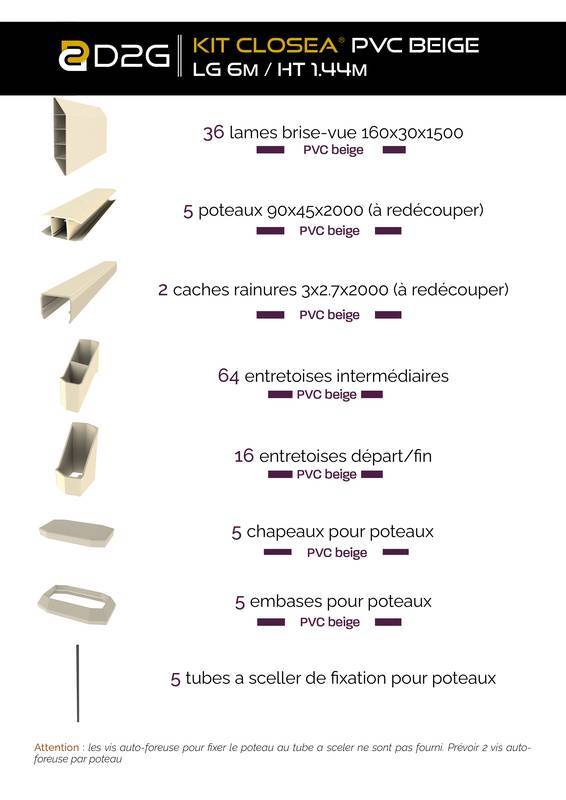 Closea - Kit cloture - Lame 16cm   - PVC Beige - LG: 6m x H: 1m44 Closea - Imagen 4