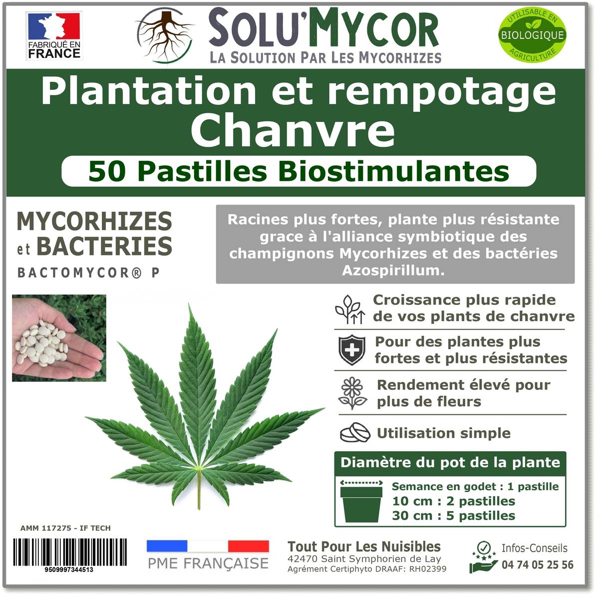 SoluMycor 50 Pastilles Biostimulantes Chanvre Ideal pour Semis et Plantation Mycorhizes et Bacteries Azospirillum - Image 1