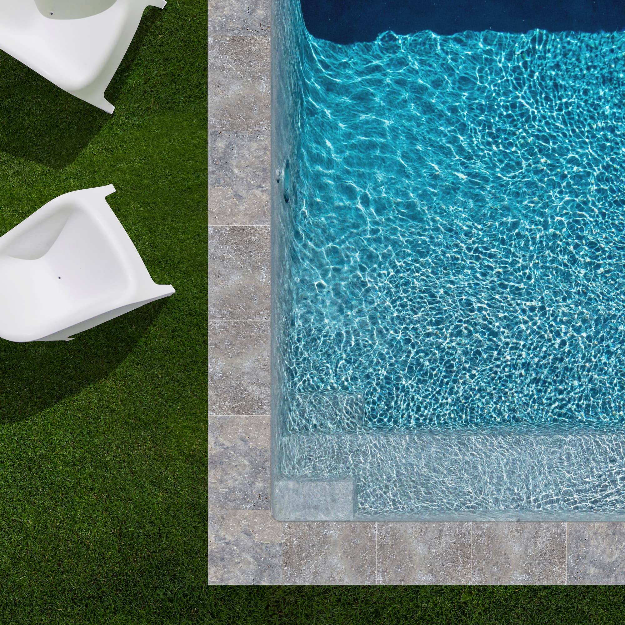 RO'MA Nature - KIT COMPLET - Margelles pour piscine 4x4m en Travertin Gris (avec colle, joint, hydrofuge ...) - RO'MA NATURE - Image 1