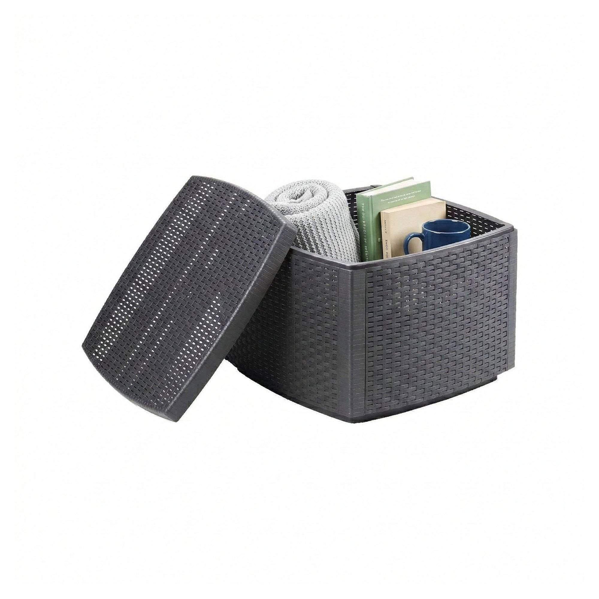 Dmora - Table basse d'extérieur Dcupid, Table de rangement polyvalente, Etagère basse effet rotin, 100% Made in Italy, 53x53h40 cm, Anthracite - Dmora - Imagen 1
