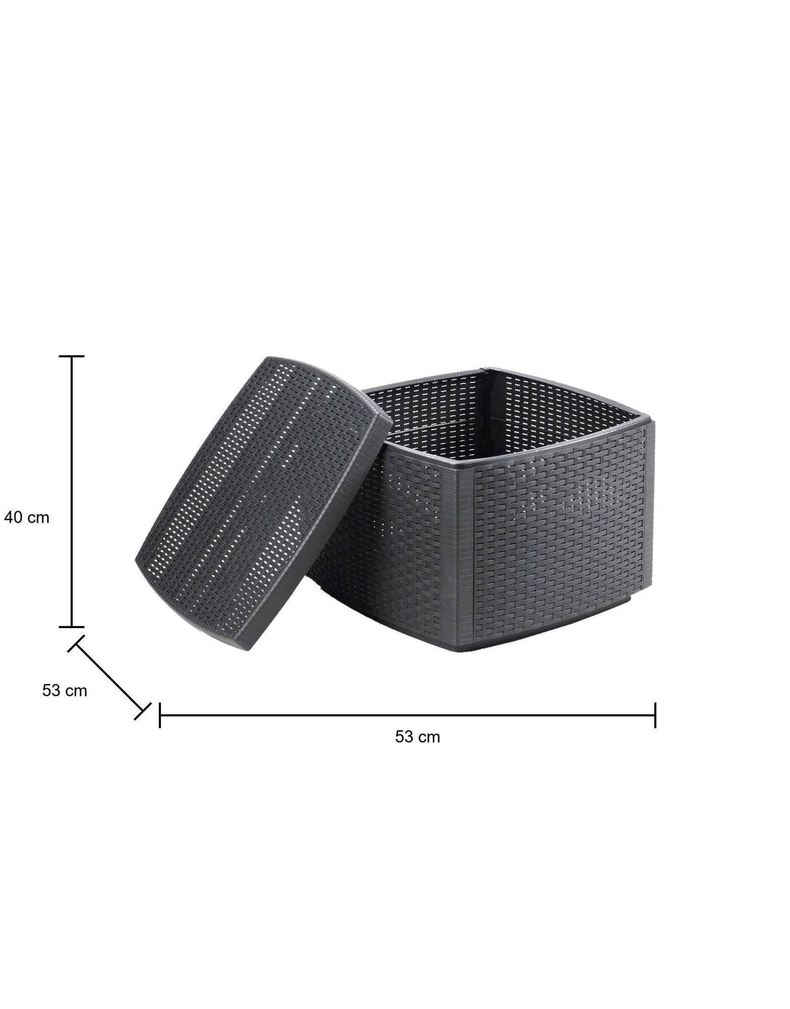 Dmora - Table basse d'extérieur Dcupid, Table de rangement polyvalente, Etagère basse effet rotin, 100% Made in Italy, 53x53h40 cm, Anthracite - Dmora - Imagen 3