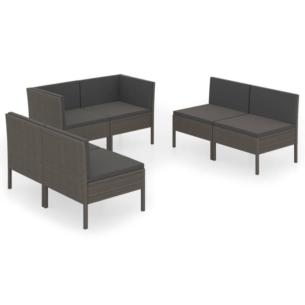 Helloshop26 - Salon de jardin meuble d'extérieur ensemble de mobilier 6 pièces avec coussins résine tressée gris - Imagen 1