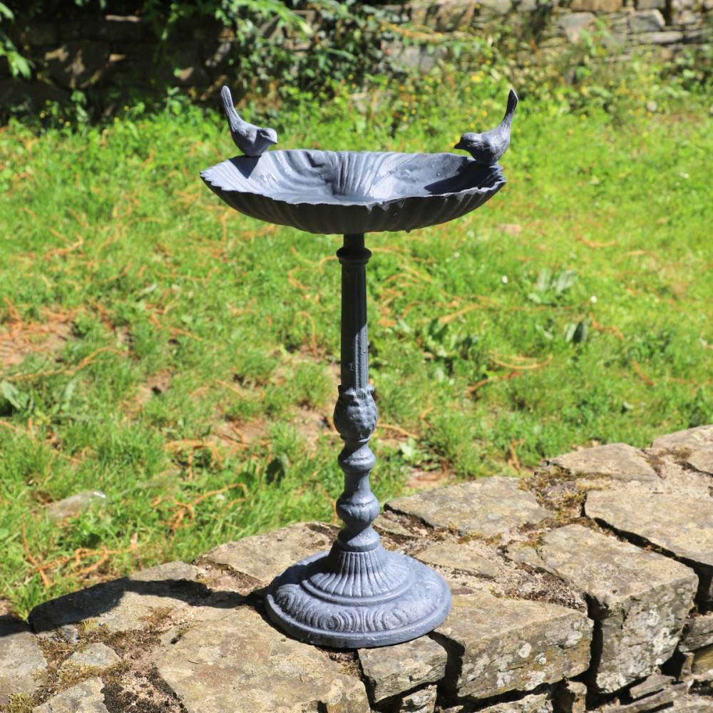 Mangeoire à oiseaux sur pied abreuvoir jardin fonte grise 50cm Chemin de campagne - Imagen 2