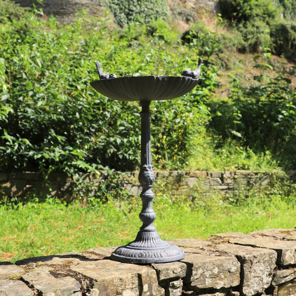 Mangeoire à oiseaux sur pied abreuvoir jardin fonte grise 50cm Chemin de campagne - Imagen 6