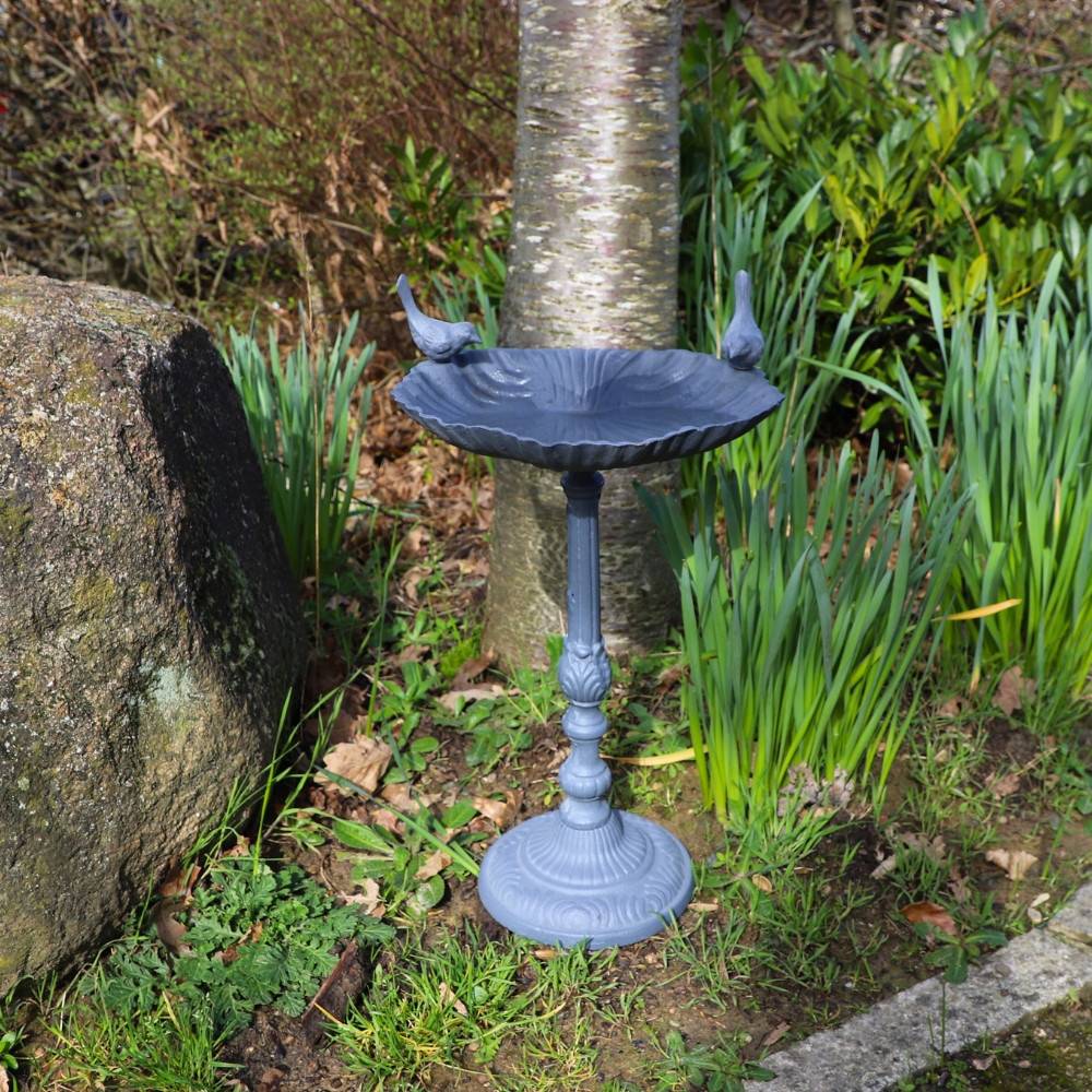 Mangeoire à oiseaux sur pied abreuvoir jardin fonte grise 50cm Chemin de campagne - Imagen 5