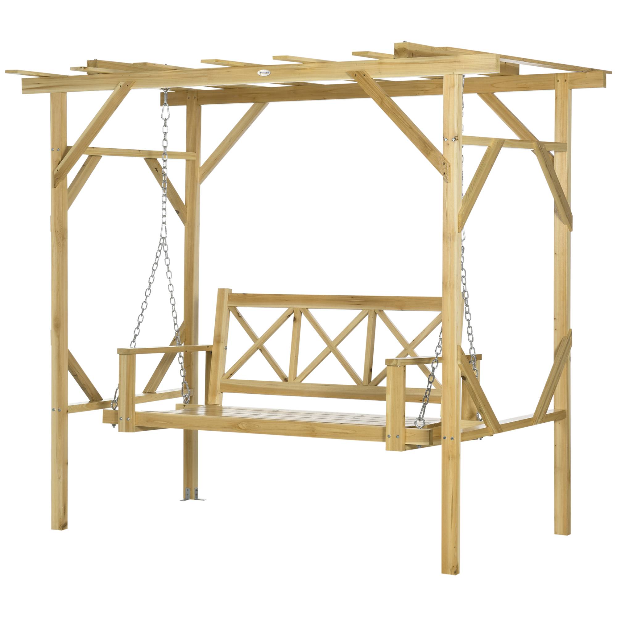 Balancelle pergola Bois sapin Jardin terrasse Hauteur réglable 221x140x196cm Naturel - ComfortXL Outdoor Living - Image 2