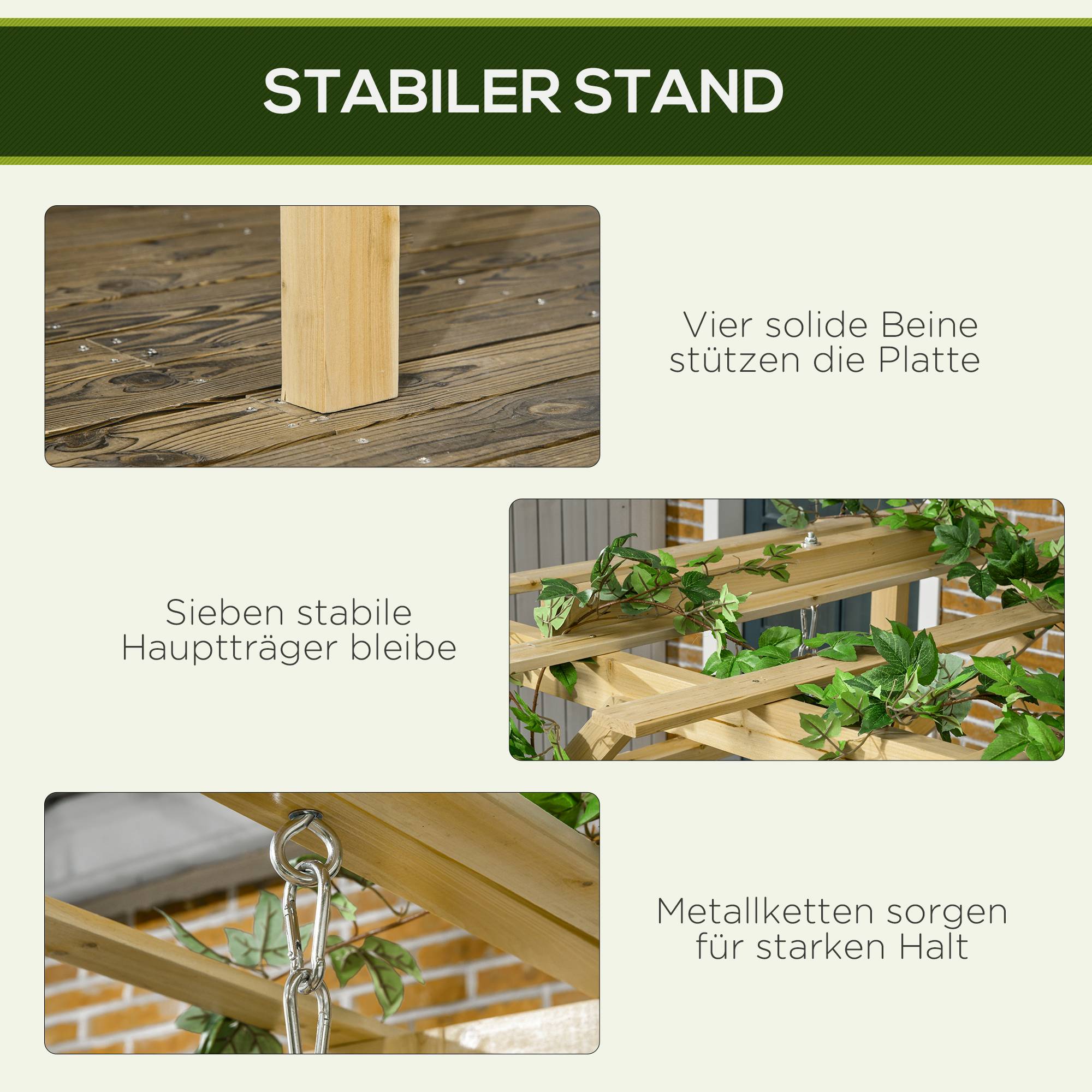 Balancelle pergola Bois sapin Jardin terrasse Hauteur réglable 221x140x196cm Naturel - ComfortXL Outdoor Living - Image 8