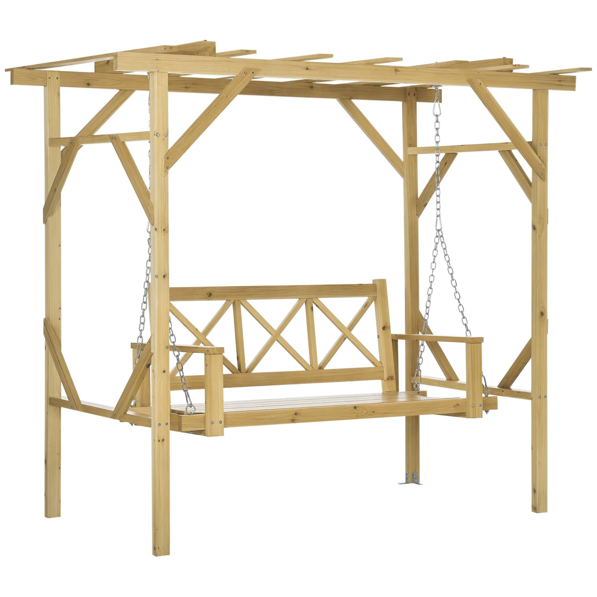 Balancelle pergola Bois sapin Jardin terrasse Hauteur réglable 221x140x196cm Naturel - ComfortXL Outdoor Living - Image 1