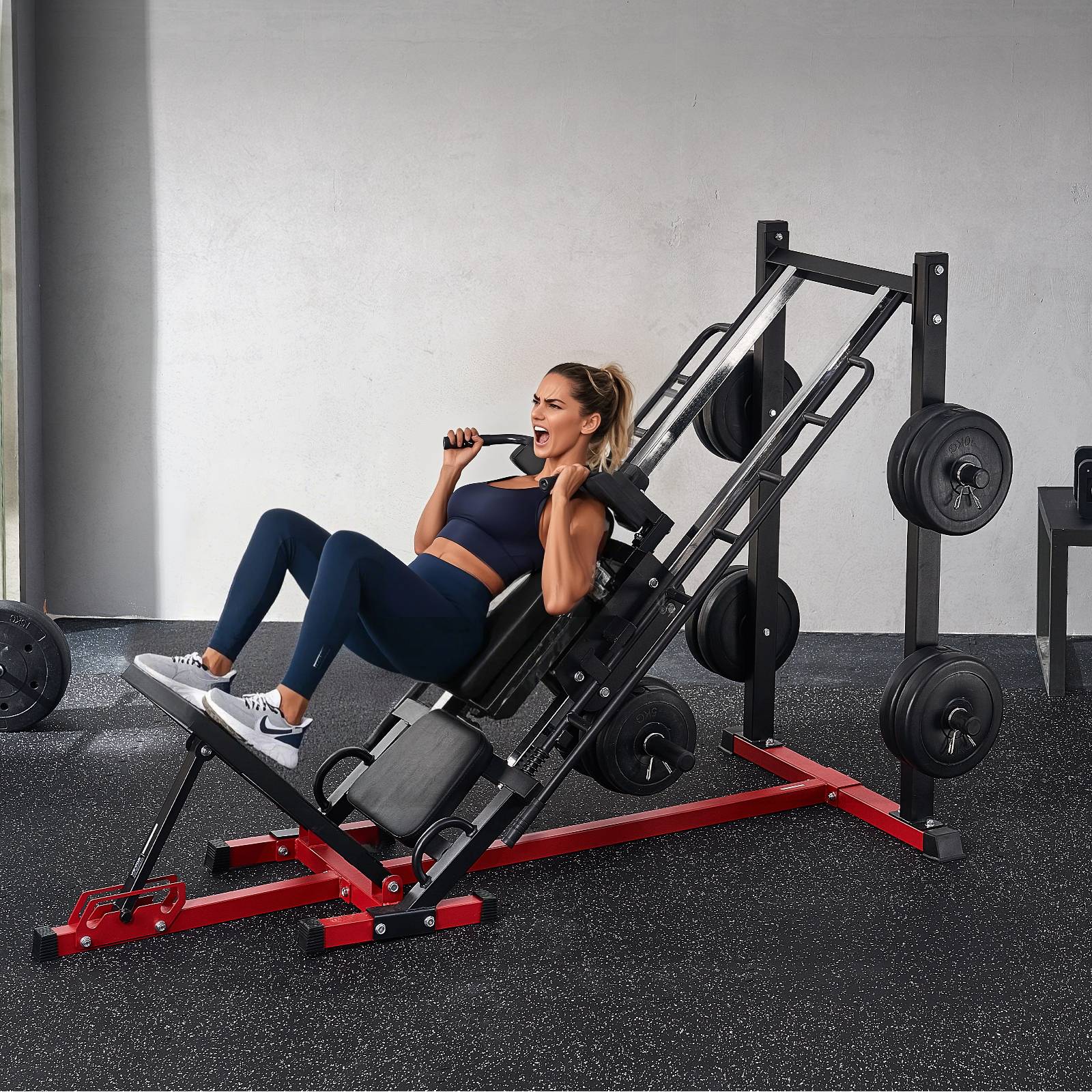 Vevor - VEVOR Presse à cuisse réglable, hack squat et presse jambes, acier carbone, capacité 907 kg, rangement disques, pour quadriceps et fessiers - Image 8
