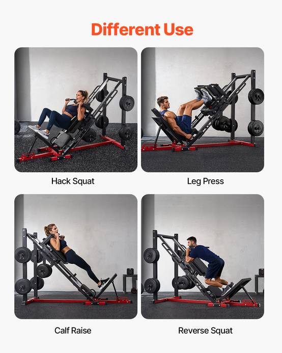 Vevor - VEVOR Presse à cuisse réglable, hack squat et presse jambes, acier carbone, capacité 907 kg, rangement disques, pour quadriceps et fessiers - Image 5