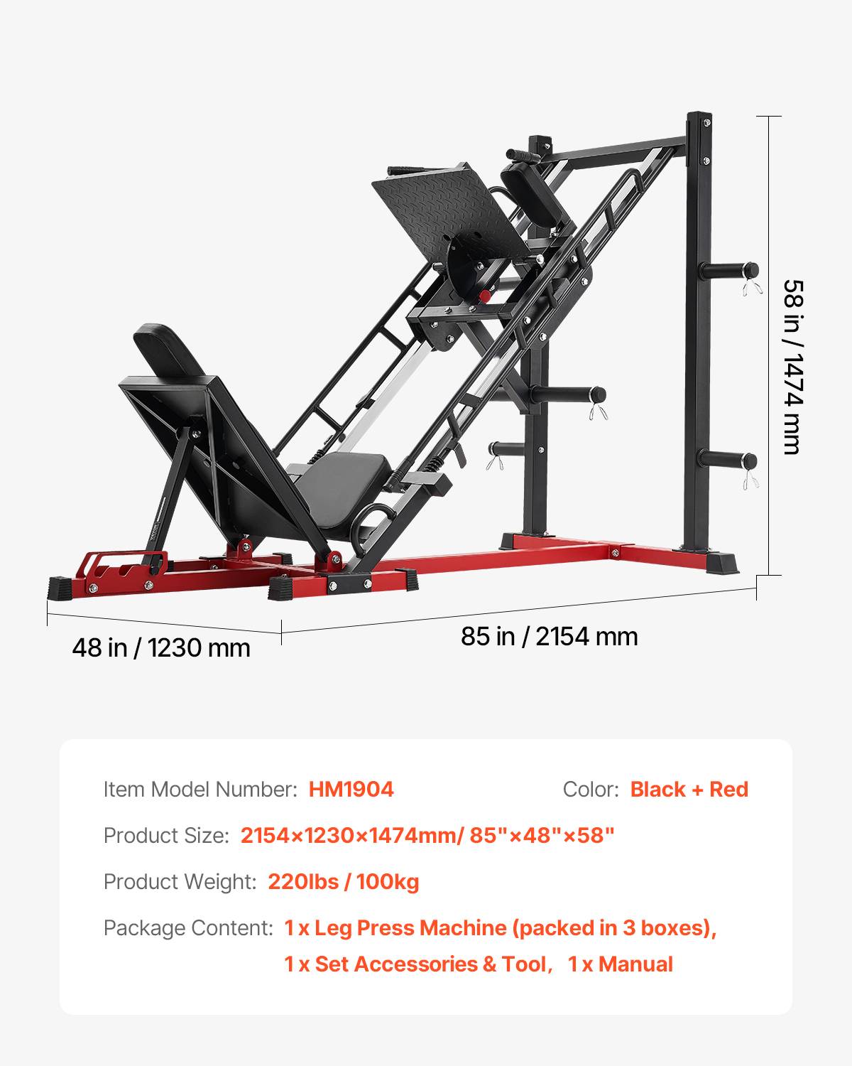 Vevor - VEVOR Presse à cuisse réglable, hack squat et presse jambes, acier carbone, capacité 907 kg, rangement disques, pour quadriceps et fessiers - Image 6