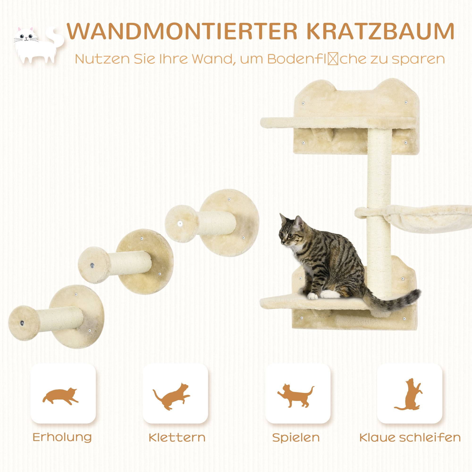 Marches d'escalade, mur, escalier chat, set 4 pièces, arbre à chat, hamac, beige+crème, 40 x 28 x 73 cm - Image 6