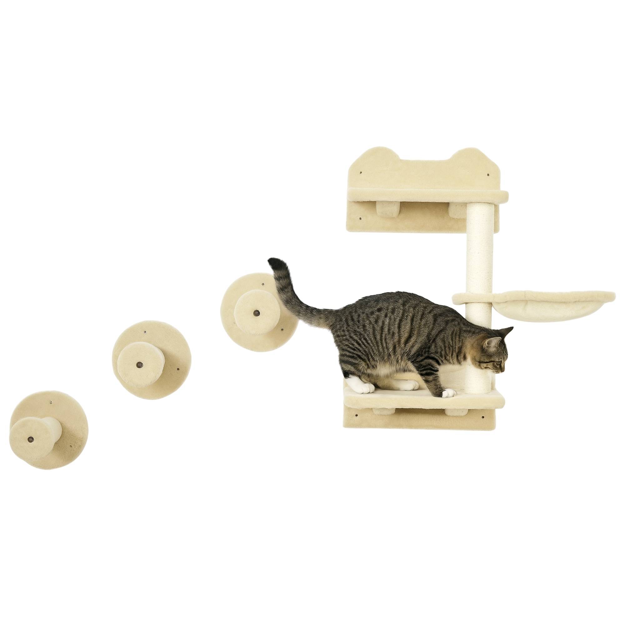 Marches d'escalade, mur, escalier chat, set 4 pièces, arbre à chat, hamac, beige+crème, 40 x 28 x 73 cm