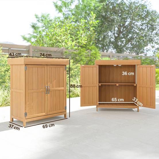 ComfortXL - Armoire de jardin en sapin 74 x 43 x 88 cm naturel à double porte 2 compartiments pour outils et terrasse - Image 3