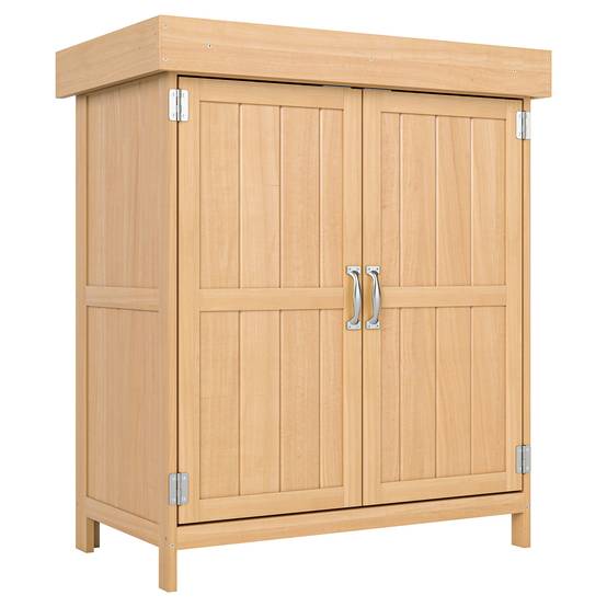 ComfortXL - Armoire de jardin en sapin 74 x 43 x 88 cm naturel à double porte 2 compartiments pour outils et terrasse - Image 10