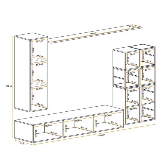 Ensemble Meuble TV Design "Switch II" 250cm Naturel & Noir - Image 4