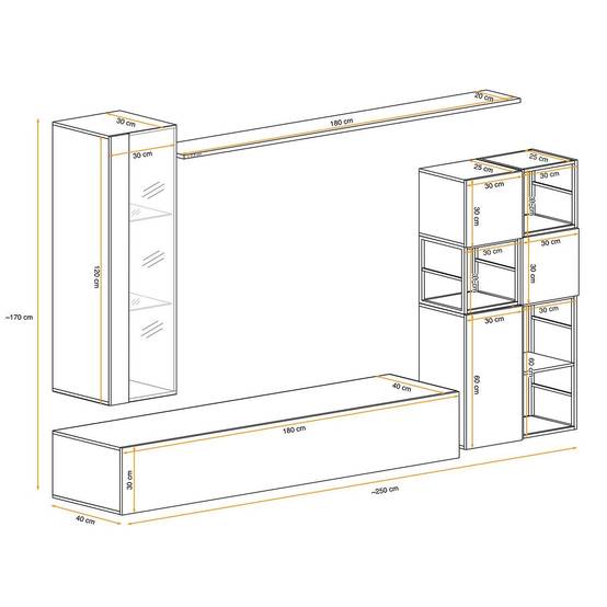 Ensemble Meuble TV Design "Switch II" 250cm Naturel & Noir - Image 3