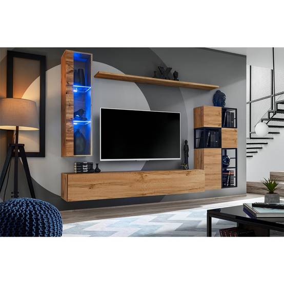 Ensemble Meuble TV Design "Switch II" 250cm Naturel & Noir - Image 2