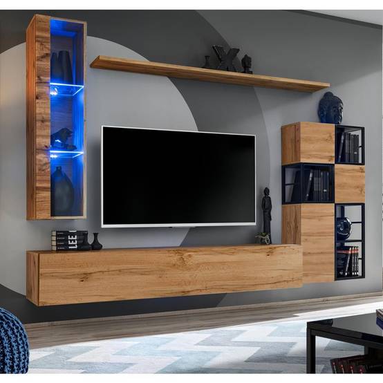 Ensemble Meuble TV Design "Switch II" 250cm Naturel & Noir - Image 1