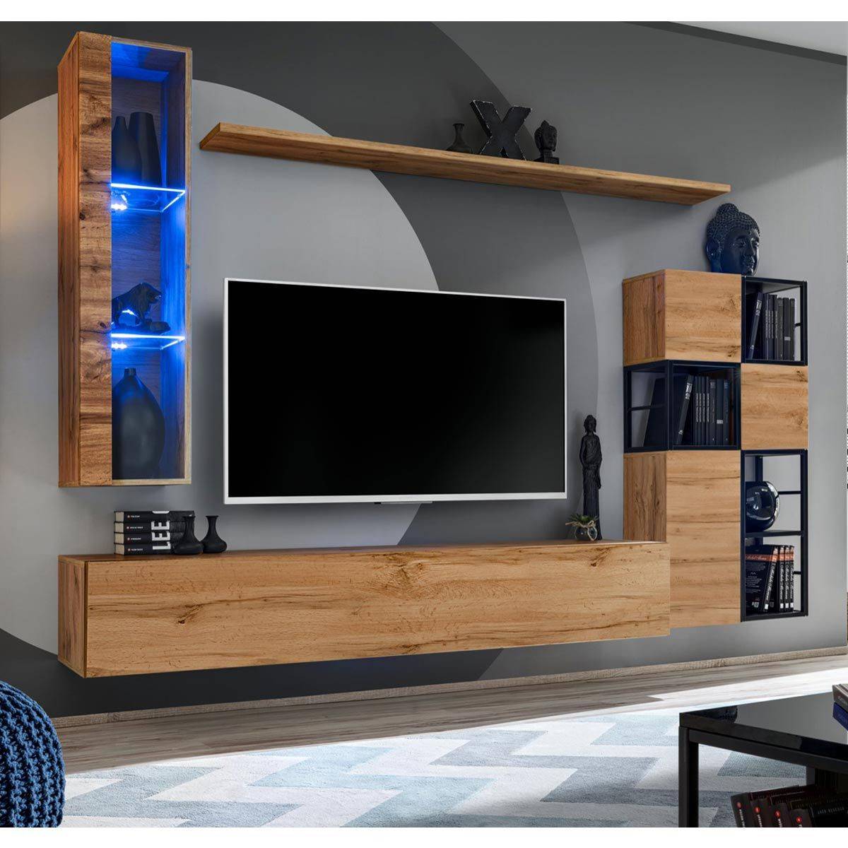 Ensemble Meuble TV Design "Switch II" 250cm Naturel & Noir - Image 1