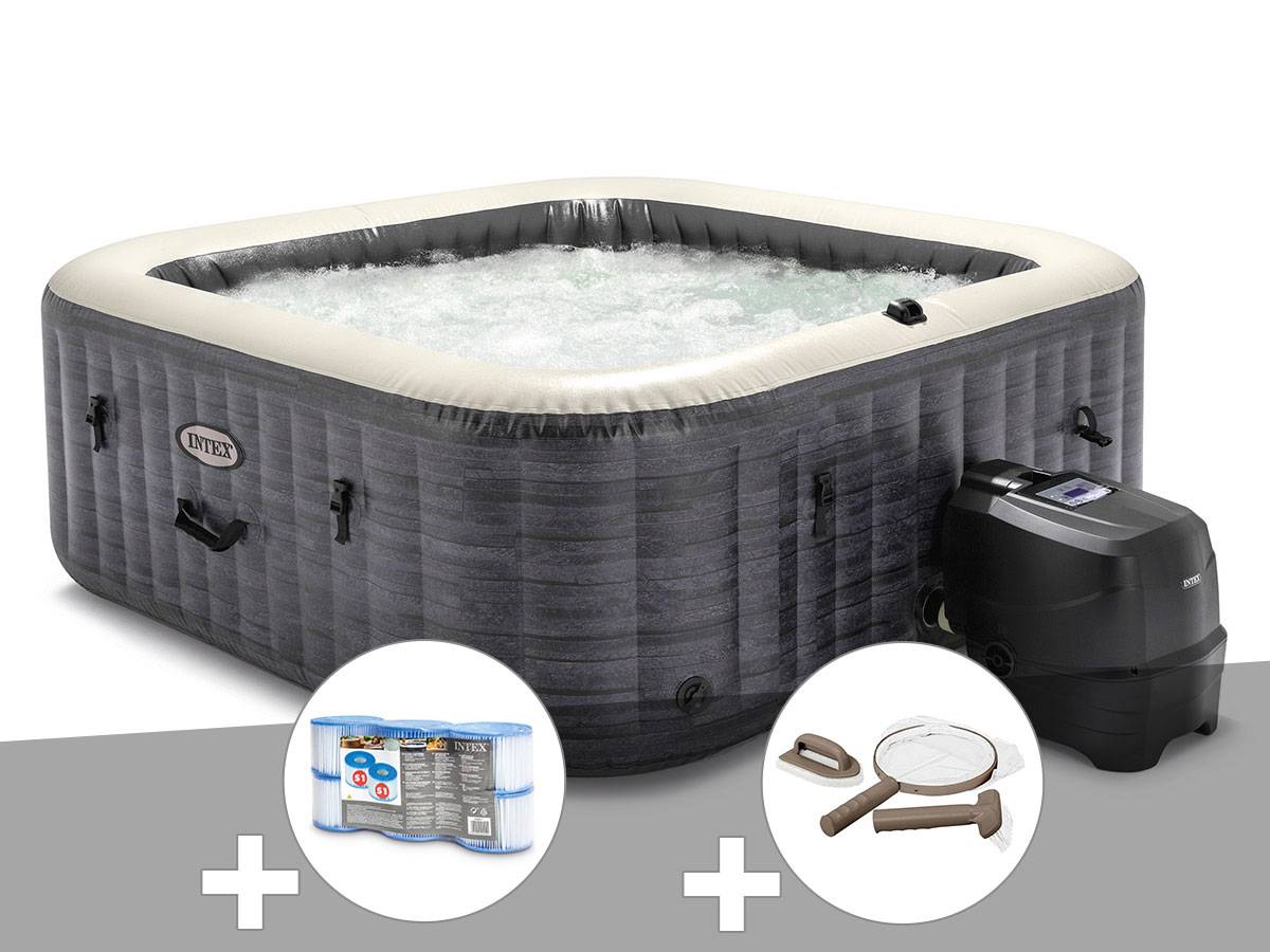 Kit spa gonflable Intex PureSpa Ardoise carré Bulles 6 places + 6 filtres + Kit d'entretien - Imagen 1