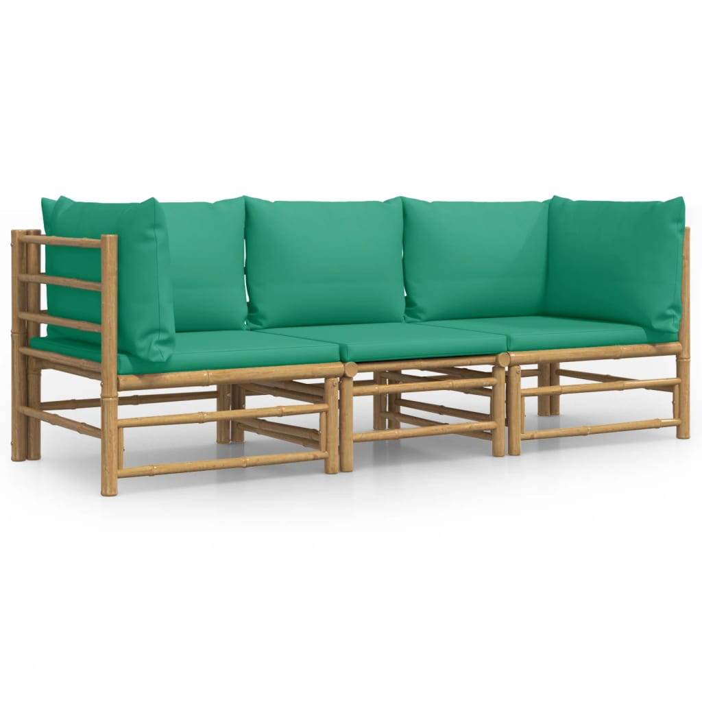 Ensemble Canapé Jardin Bambou 3 pcs Coussins Vert Sectionnel – ComfortXL Outdoor Living - Image 2