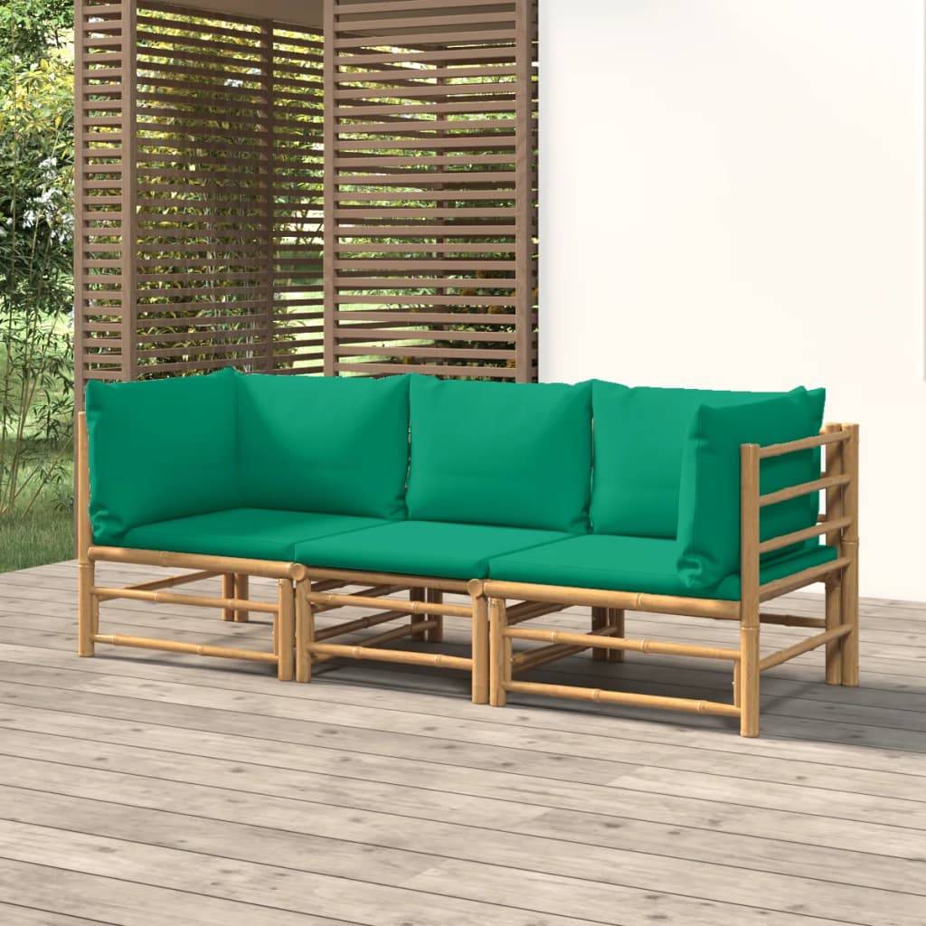 Ensemble Canapé Jardin Bambou 3 pcs Coussins Vert Sectionnel – ComfortXL Outdoor Living - Image 1