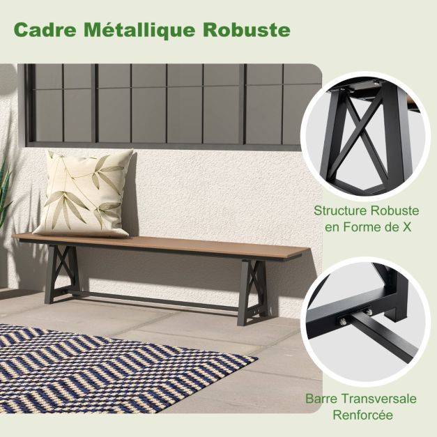 Helloshop26 - Banc de jardin d'extérieur en HDPE pour 3 à 4 personnes cadre en métal banc de patio sans dossier de 183 cm capacité de 500 kg marron - Imagen 2