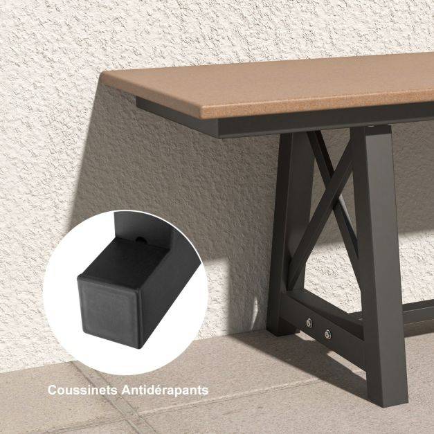Helloshop26 - Banc de jardin d'extérieur en HDPE pour 3 à 4 personnes cadre en métal banc de patio sans dossier de 183 cm capacité de 500 kg marron - Imagen 3