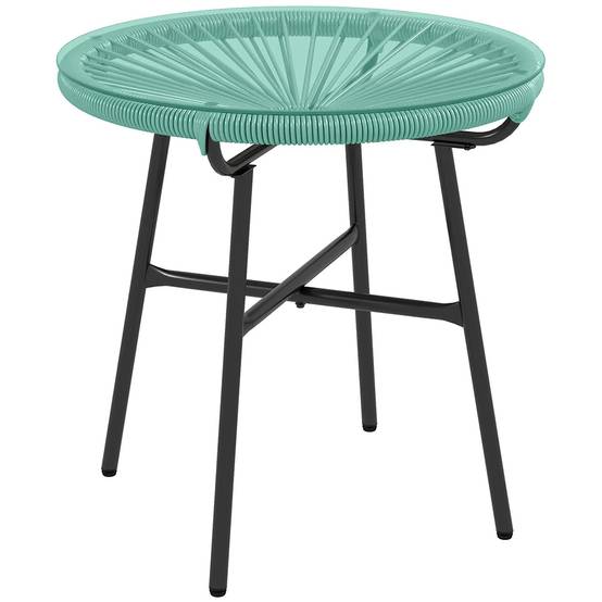 Table basse ronde de jardin en résine aspect rotin métal et plateau verre trempé Ø 50 x 50H cm - Image 5