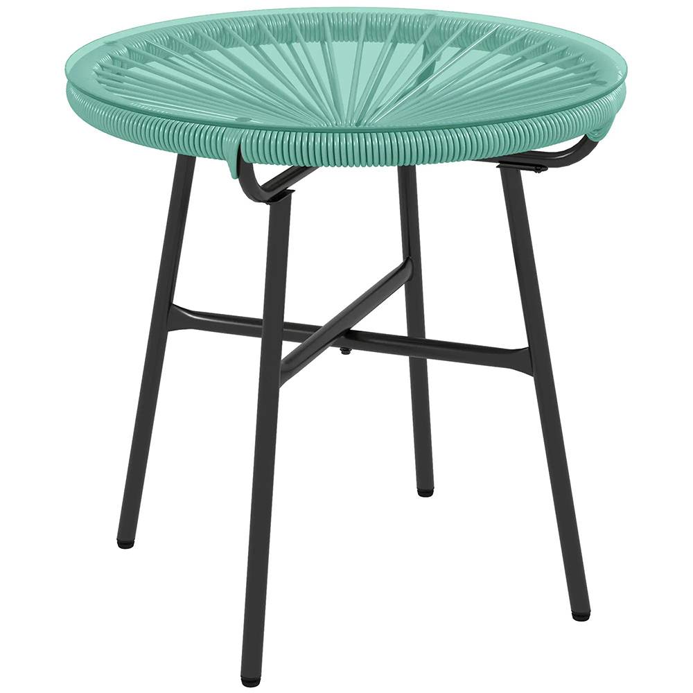 Table basse ronde de jardin en résine aspect rotin métal et plateau verre trempé Ø 50 x 50H cm - Image 5