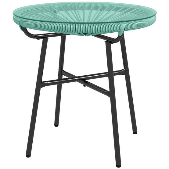 Table basse ronde de jardin en résine aspect rotin métal et plateau verre trempé Ø 50 x 50H cm - Image 6
