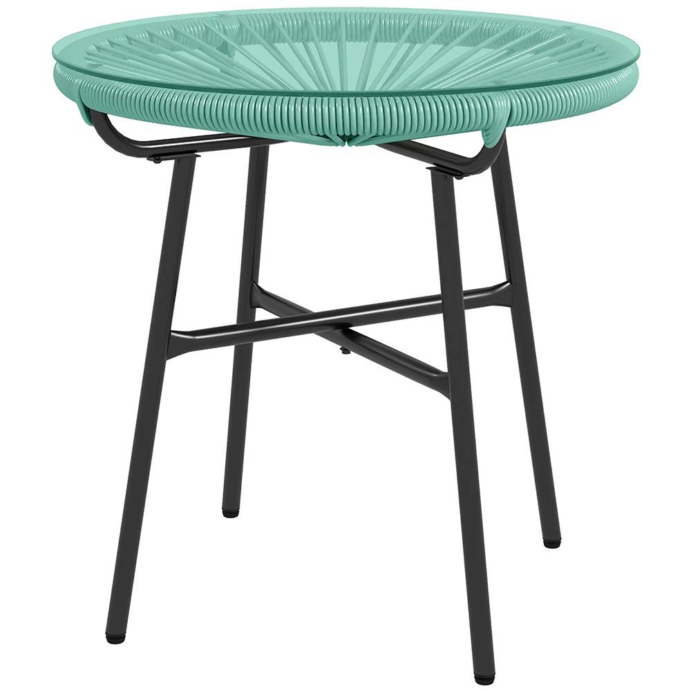 Table basse ronde de jardin en résine aspect rotin métal et plateau verre trempé Ø 50 x 50H cm - Image 6