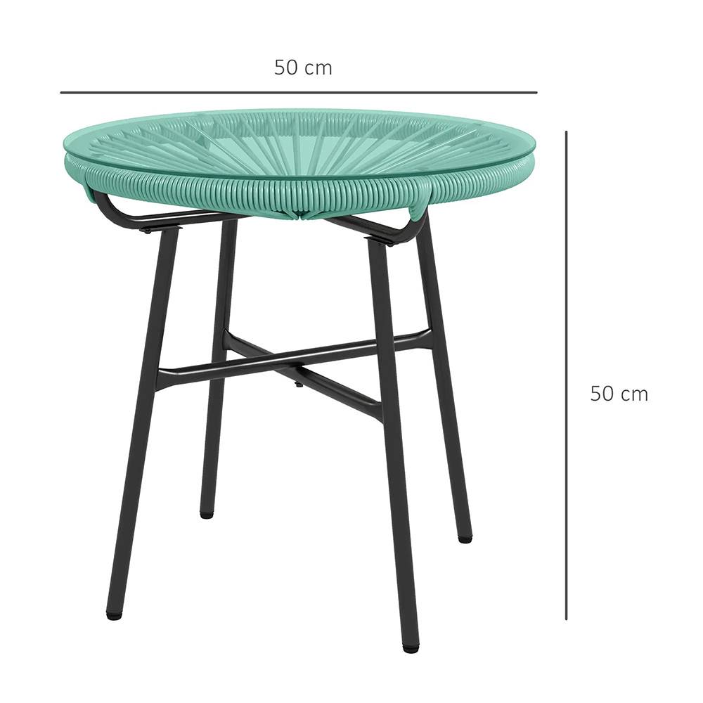 Table basse ronde de jardin en résine aspect rotin métal et plateau verre trempé Ø 50 x 50H cm - Image 4