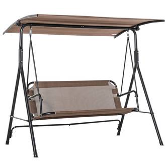 Balançoire de jardin terrasse 2 places, toit réglable métal et texteline, 172x110x155cm, marron