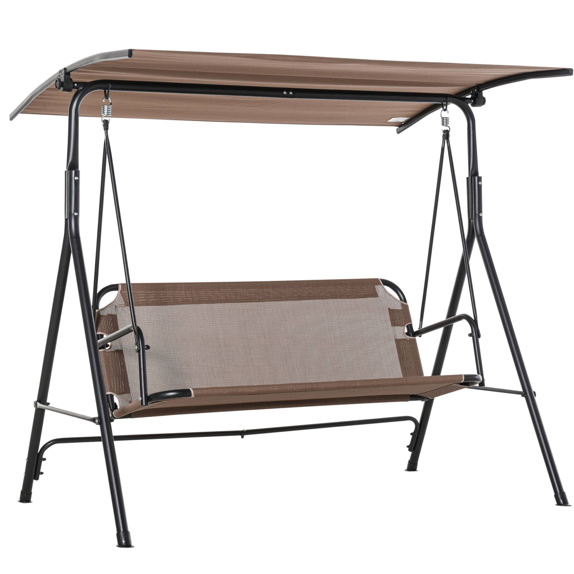 Balançoire de jardin terrasse 2 places, toit réglable métal et texteline, 172x110x155cm, marron - Image 1