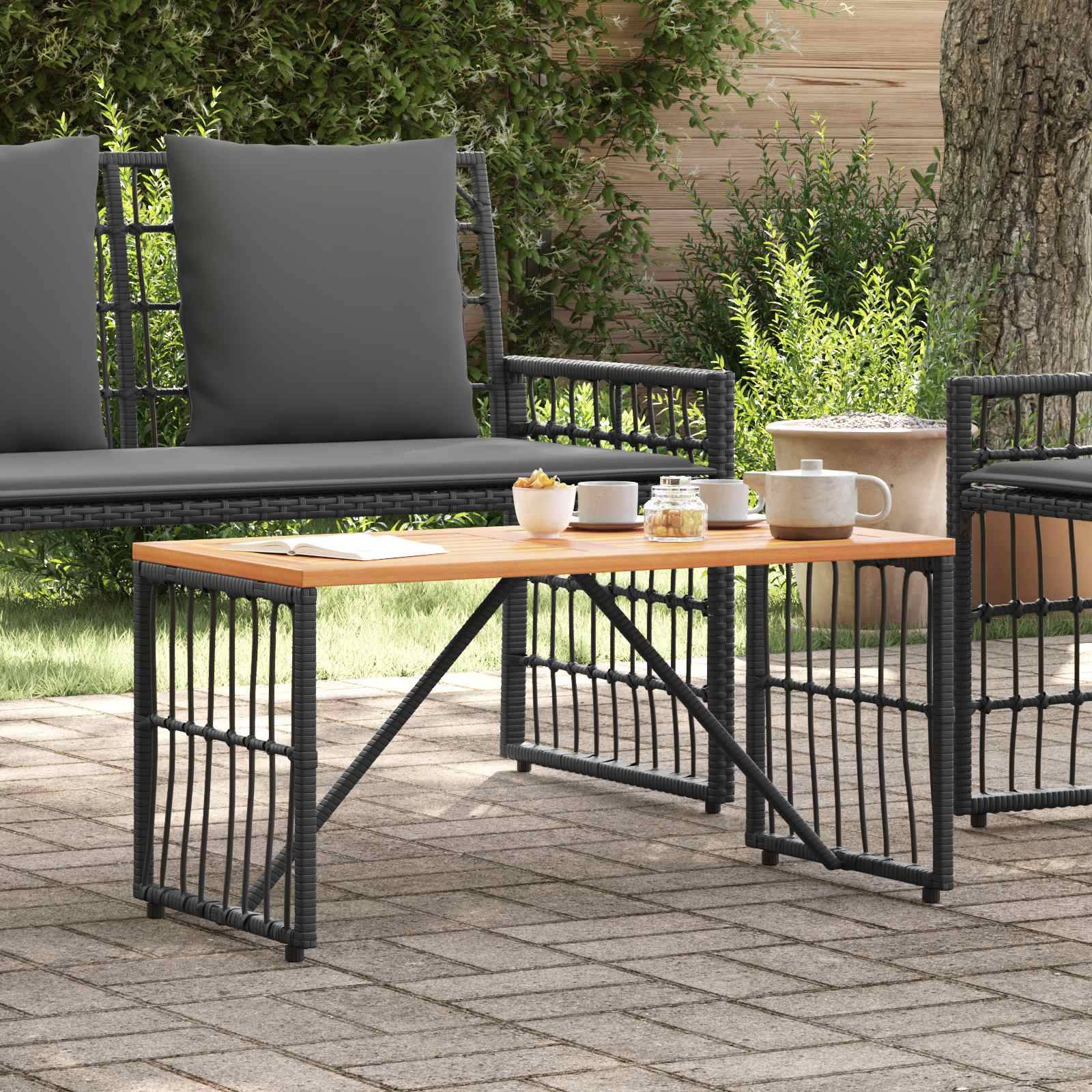 PANGIVO - Table de jardin Noir Acier et Rattan Poly 80 x 40 x 40 cm - PANGIVO - Image 4