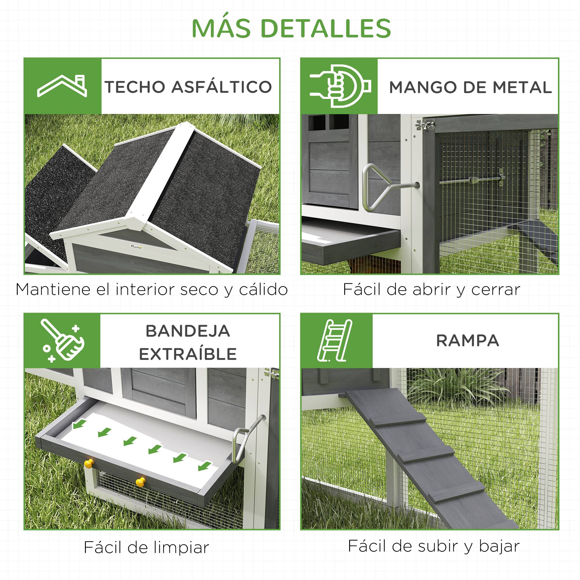 Grand Galliner en bois pour 3-6 Gallinas avec Nido Asfáltico Techo et plateau amovible 297,5x68x118 cm blanc et gris - Image 9