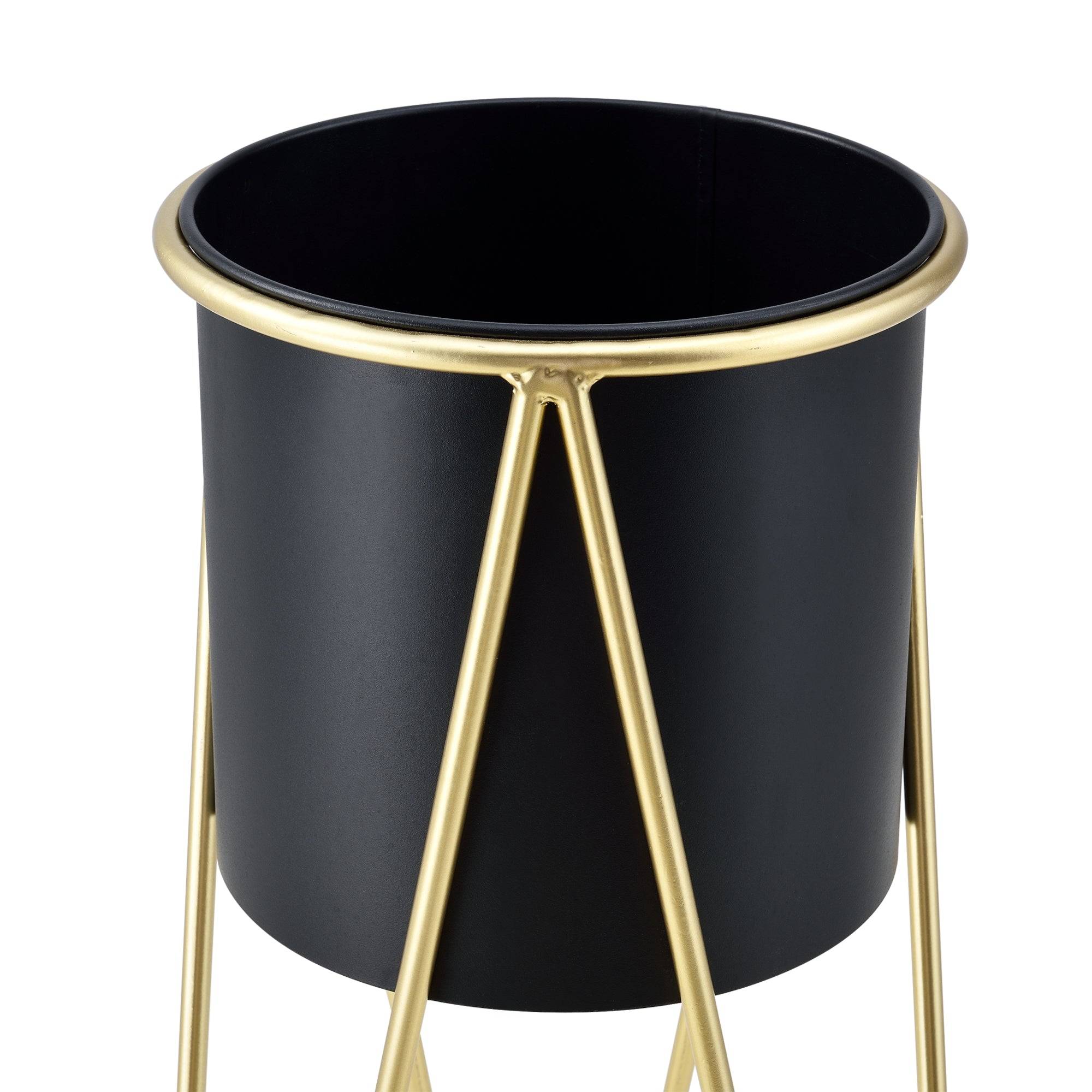 Helloshop26 - Set de 2 supports de plante cache-pot pot de fleur bac à fleurs vase pieds épingles à cheveux métal tailles différentes noir doré - Imagen 3