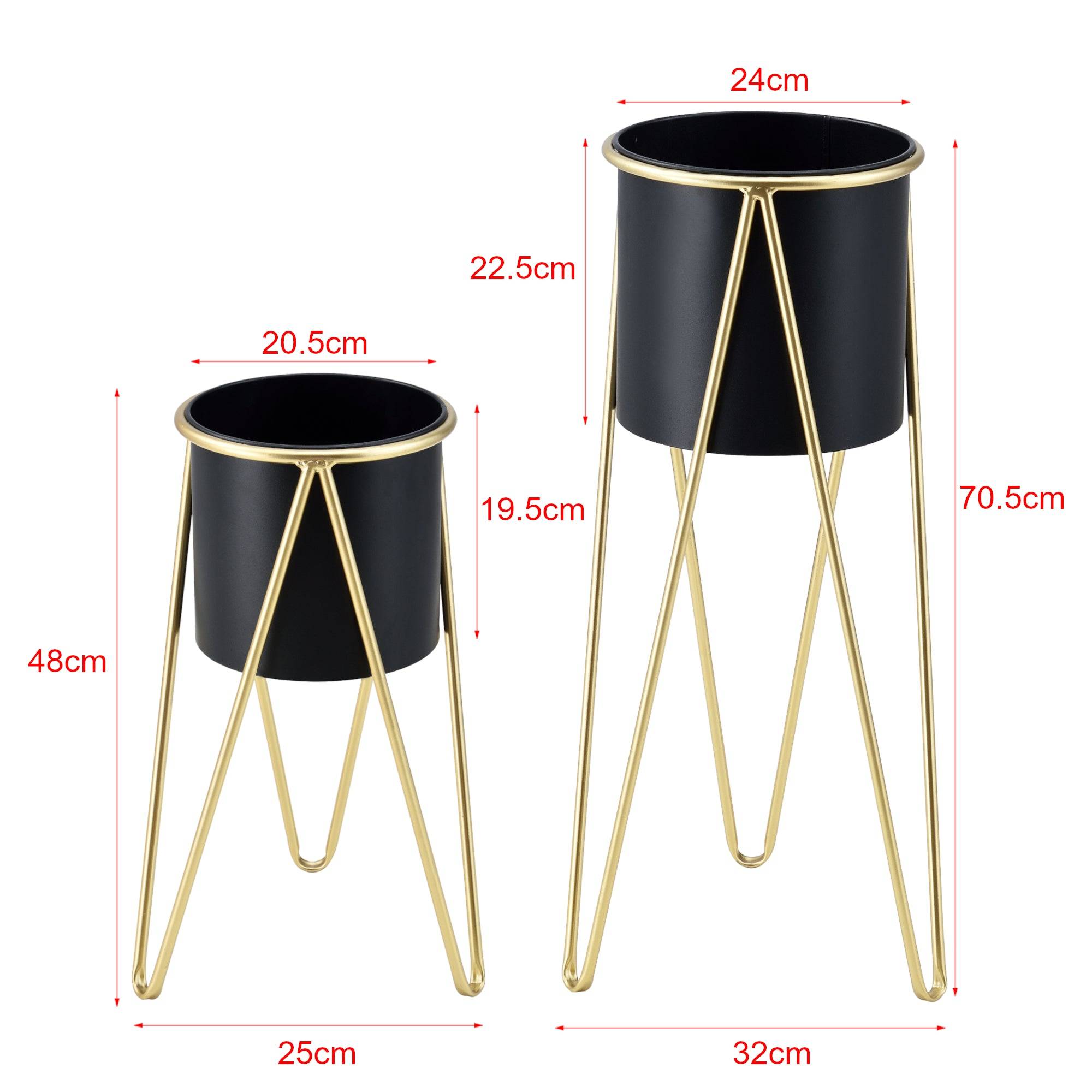 Helloshop26 - Set de 2 supports de plante cache-pot pot de fleur bac à fleurs vase pieds épingles à cheveux métal tailles différentes noir doré - Imagen 1