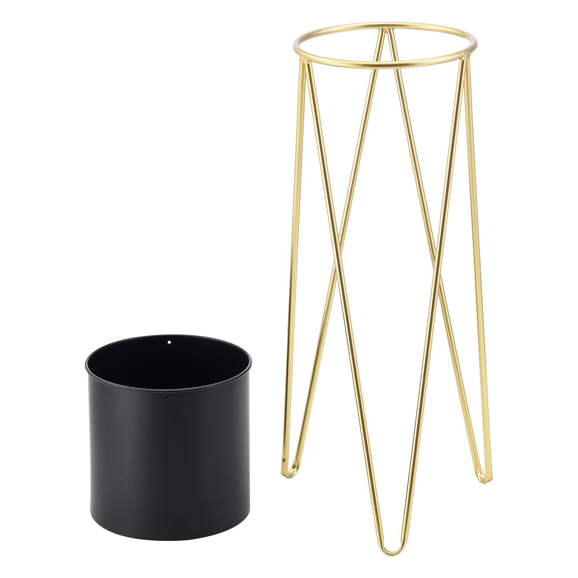 Helloshop26 - Set de 2 supports de plante cache-pot pot de fleur bac à fleurs vase pieds épingles à cheveux métal tailles différentes noir doré - Imagen 2