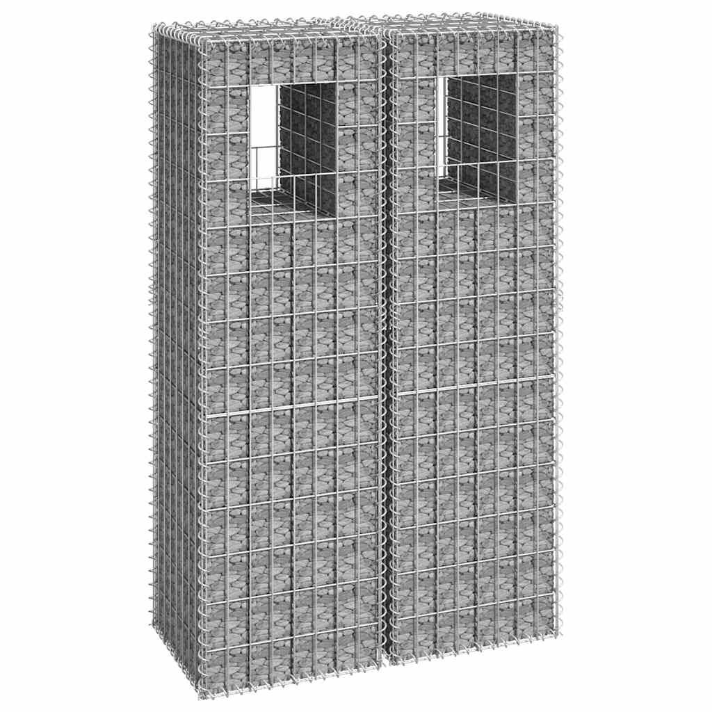 Poteaux à panier de gabion fer argenté 40 x 40 x 140 cm - PANGIVO