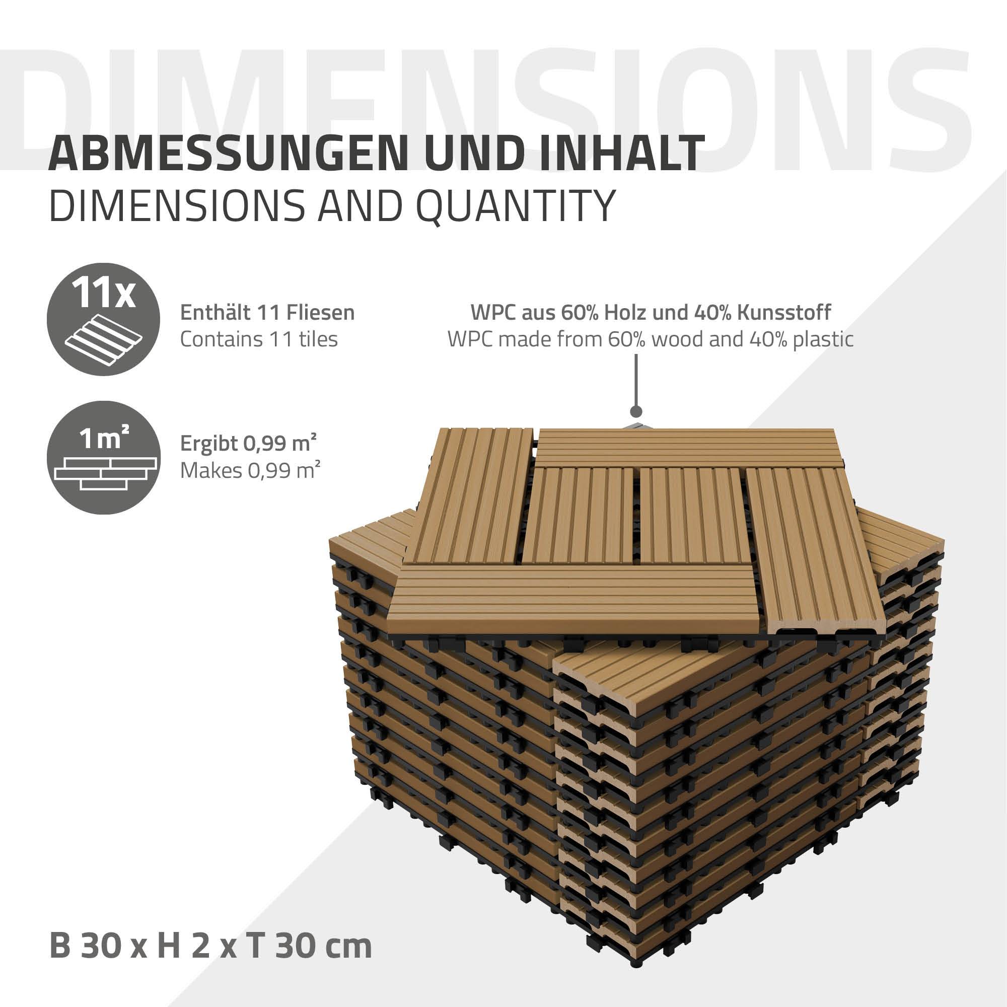 Ecd-Germany - Carreaux WPC de sol 30x30cm 1m² pour terrasse mosaïque teck - Imagen 6