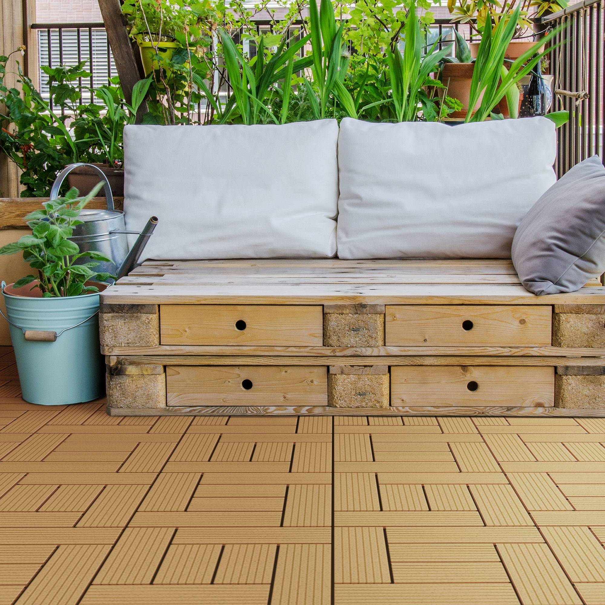 Ecd-Germany - Carreaux WPC de sol 30x30cm 1m² pour terrasse mosaïque teck - Imagen 1