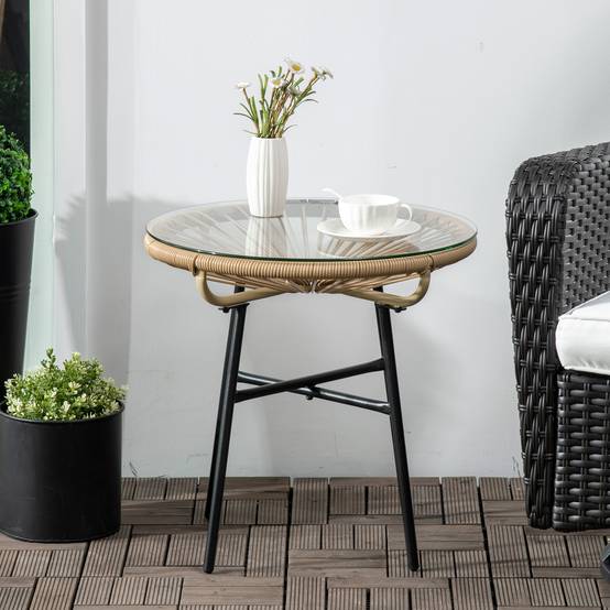 Table basse de jardin résine tressée et verre noir 50 x 50 x 50 cm - PANGIVO - Image 9